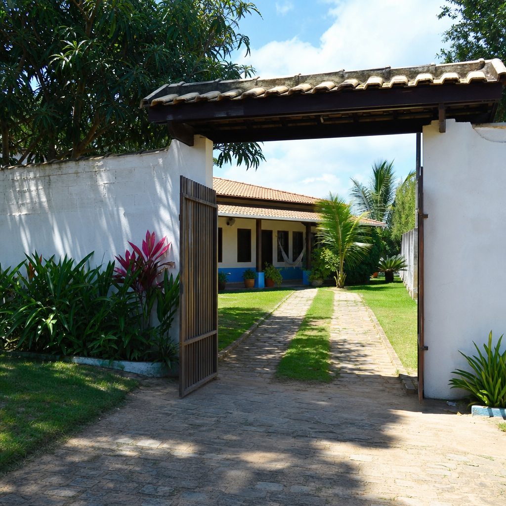 Portão de entrada aberto da casa da República Cristã